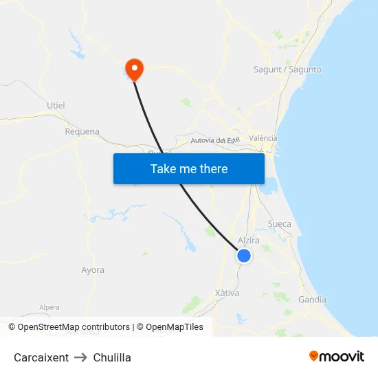 Carcaixent to Chulilla map