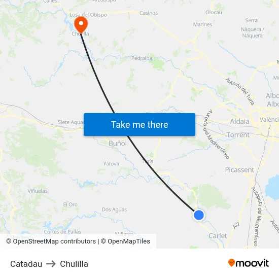Catadau to Chulilla map