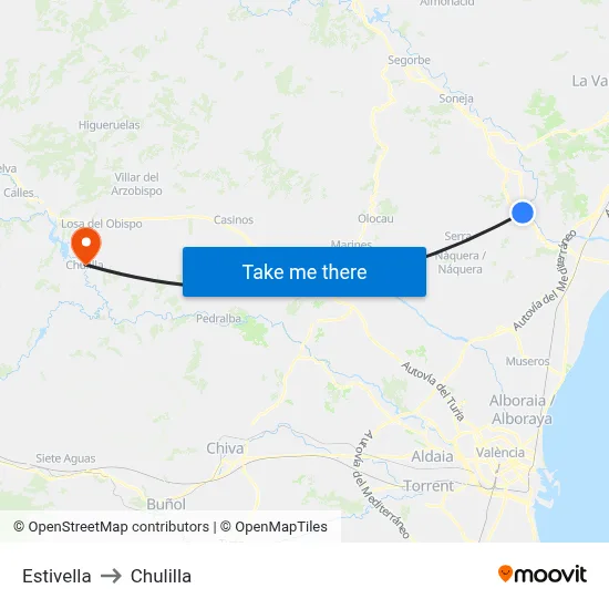 Estivella to Chulilla map