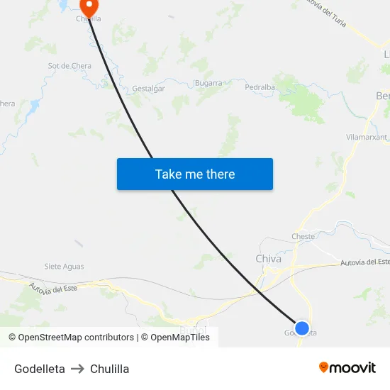 Godelleta to Chulilla map