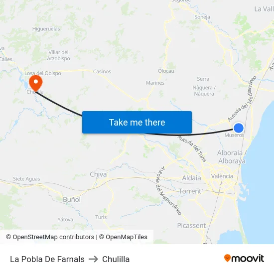 La Pobla De Farnals to Chulilla map