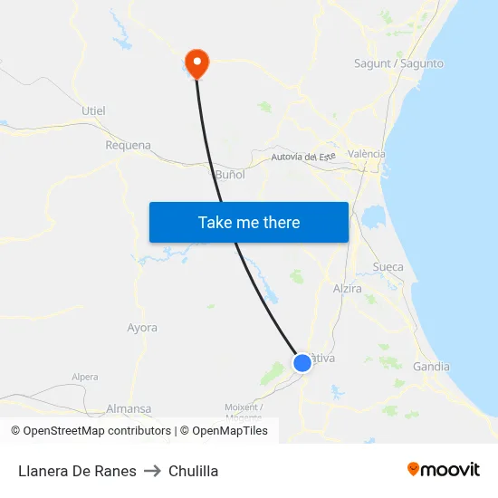 Llanera De Ranes to Chulilla map