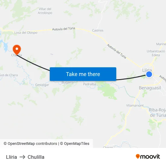 Llíria to Chulilla map