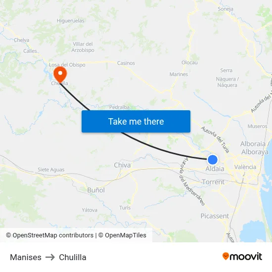 Manises to Chulilla map