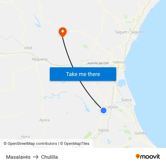 Masalavés to Chulilla map