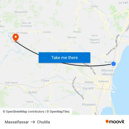 Massalfassar to Chulilla map