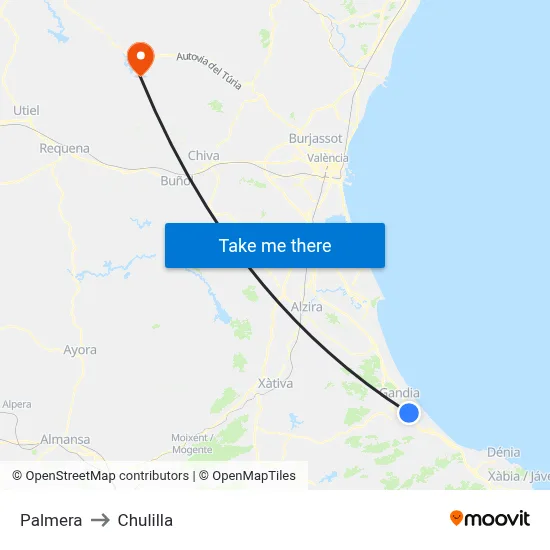 Palmera to Chulilla map