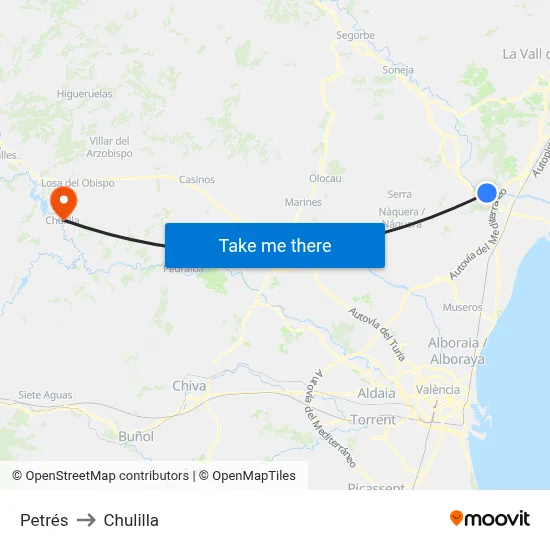 Petrés to Chulilla map