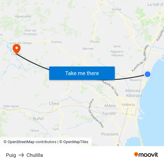 Puig to Chulilla map