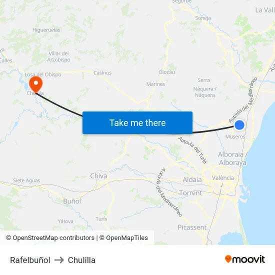 Rafelbuñol to Chulilla map
