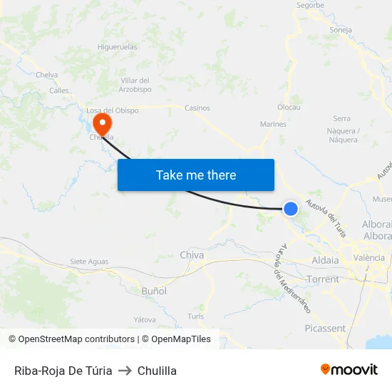 Riba-Roja De Túria to Chulilla map