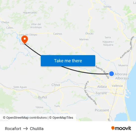 Rocafort to Chulilla map