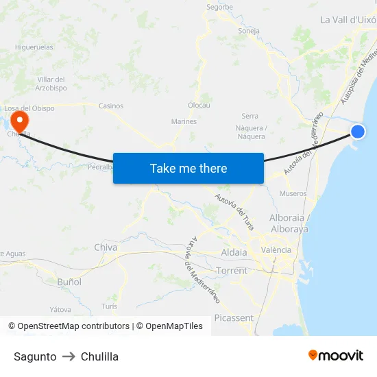 Sagunto to Chulilla map