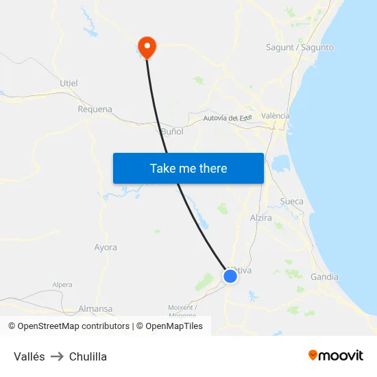 Vallés to Chulilla map