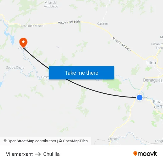 Vilamarxant to Chulilla map