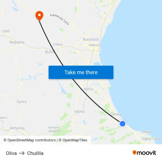 Oliva to Chulilla map