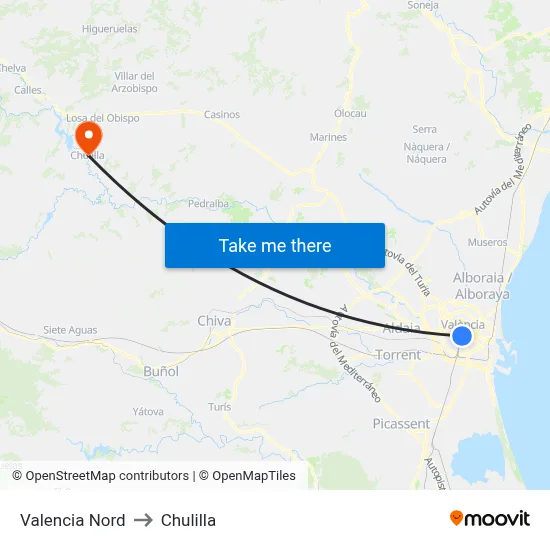 Valencia Nord to Chulilla map