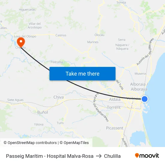 Passeig Marítim - Hospital Malva-Rosa to Chulilla map
