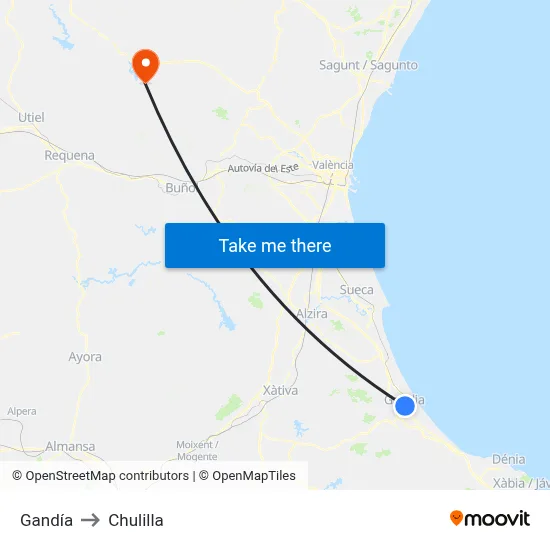 Gandía to Chulilla map
