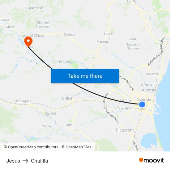 Jesús to Chulilla map