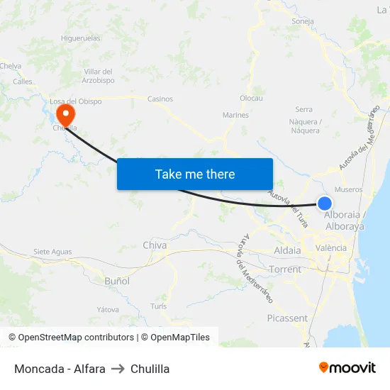 Moncada - Alfara to Chulilla map