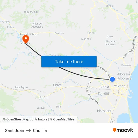 Sant Joan to Chulilla map