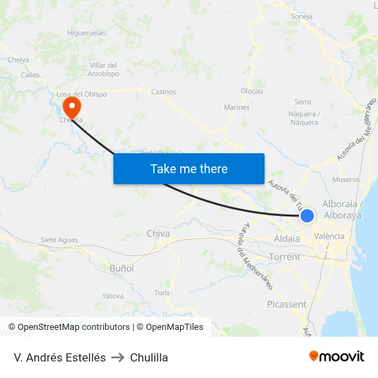 V. Andrés Estellés to Chulilla map