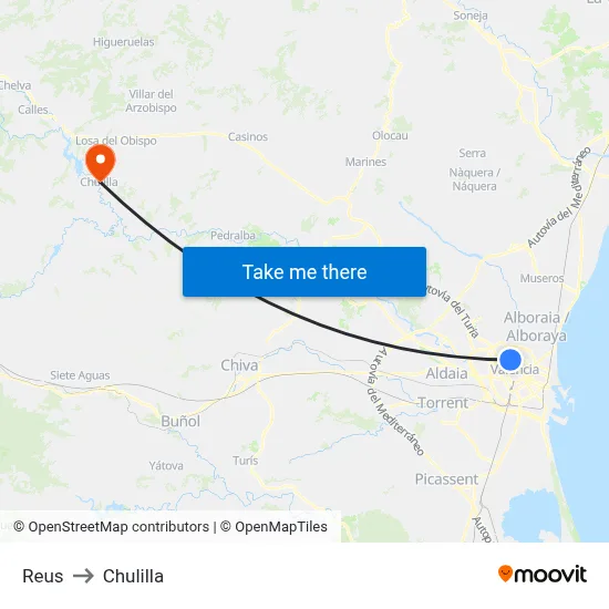 Reus to Chulilla map