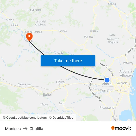 Manises to Chulilla map