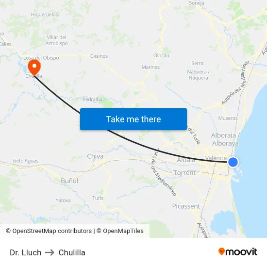 Dr. Lluch to Chulilla map