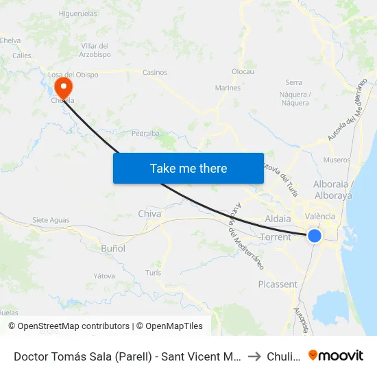 Doctor Tomás Sala (Parell) - Sant Vicent Màrtir to Chulilla map