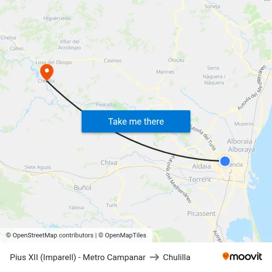Pius XII (Imparell) - Metro Campanar to Chulilla map