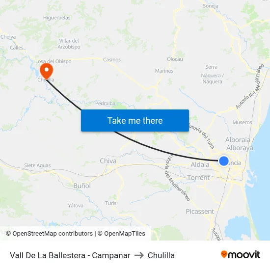 Vall De La Ballestera - Campanar to Chulilla map
