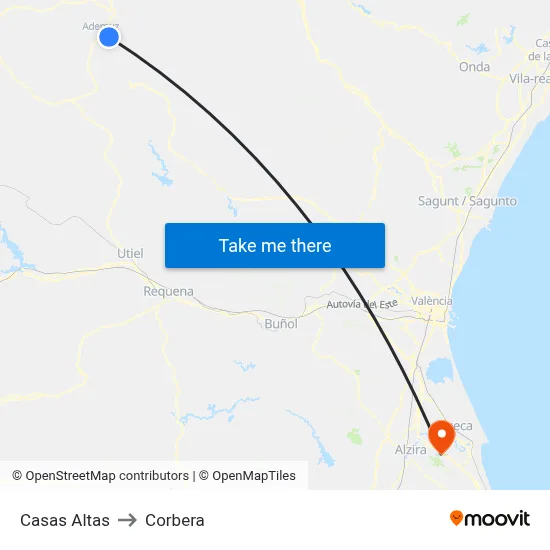 Casas Altas to Corbera map