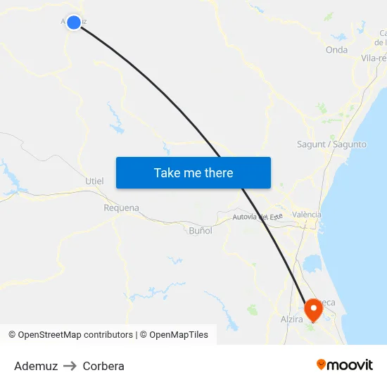 Ademuz to Corbera map