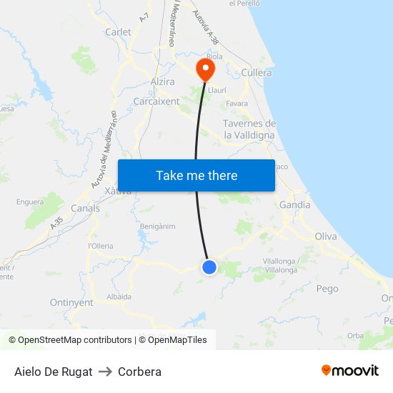 Aielo De Rugat to Corbera map
