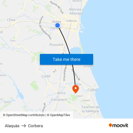 Alaquàs to Corbera map