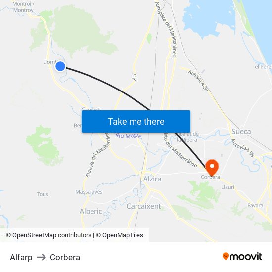 Alfarp to Corbera map