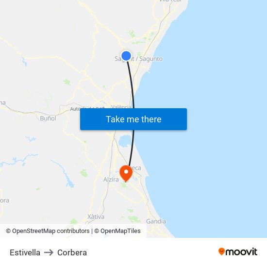 Estivella to Corbera map