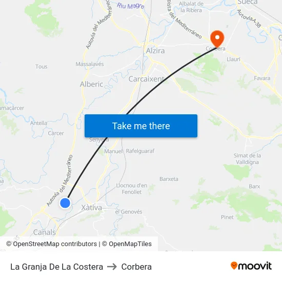 La Granja De La Costera to Corbera map