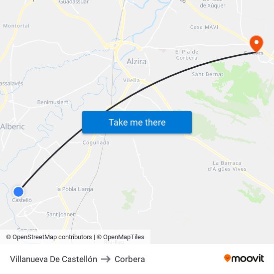 Villanueva De Castellón to Corbera map