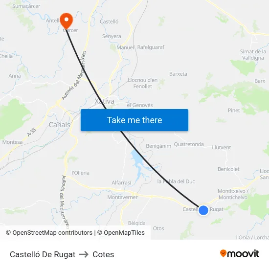 Castelló De Rugat to Cotes map