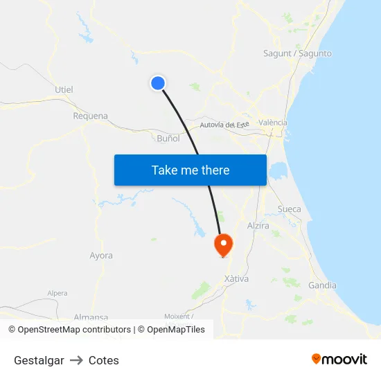 Gestalgar to Cotes map