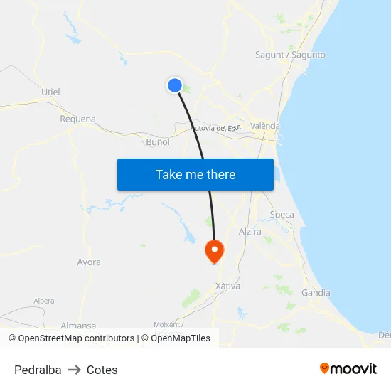 Pedralba to Cotes map