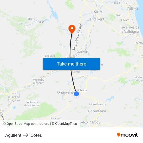 Agullent to Cotes map