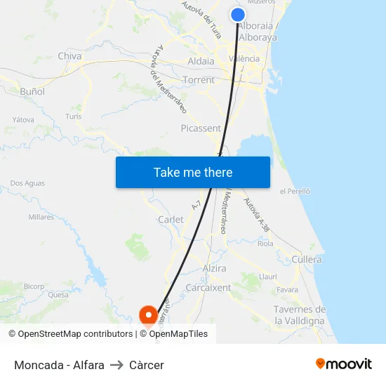 Moncada - Alfara to Càrcer map
