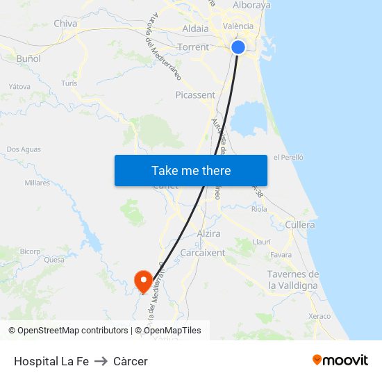 Hospital La Fe to Càrcer map