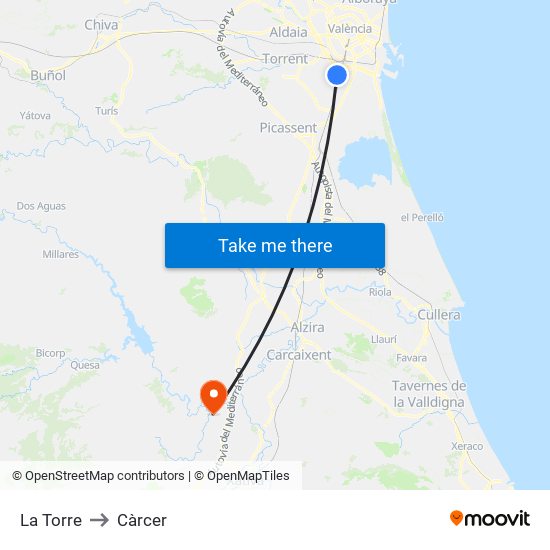 La Torre to Càrcer map