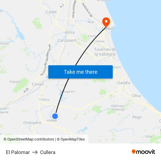 El Palomar to Cullera map