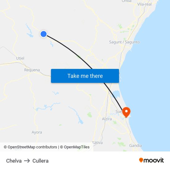 Chelva to Cullera map